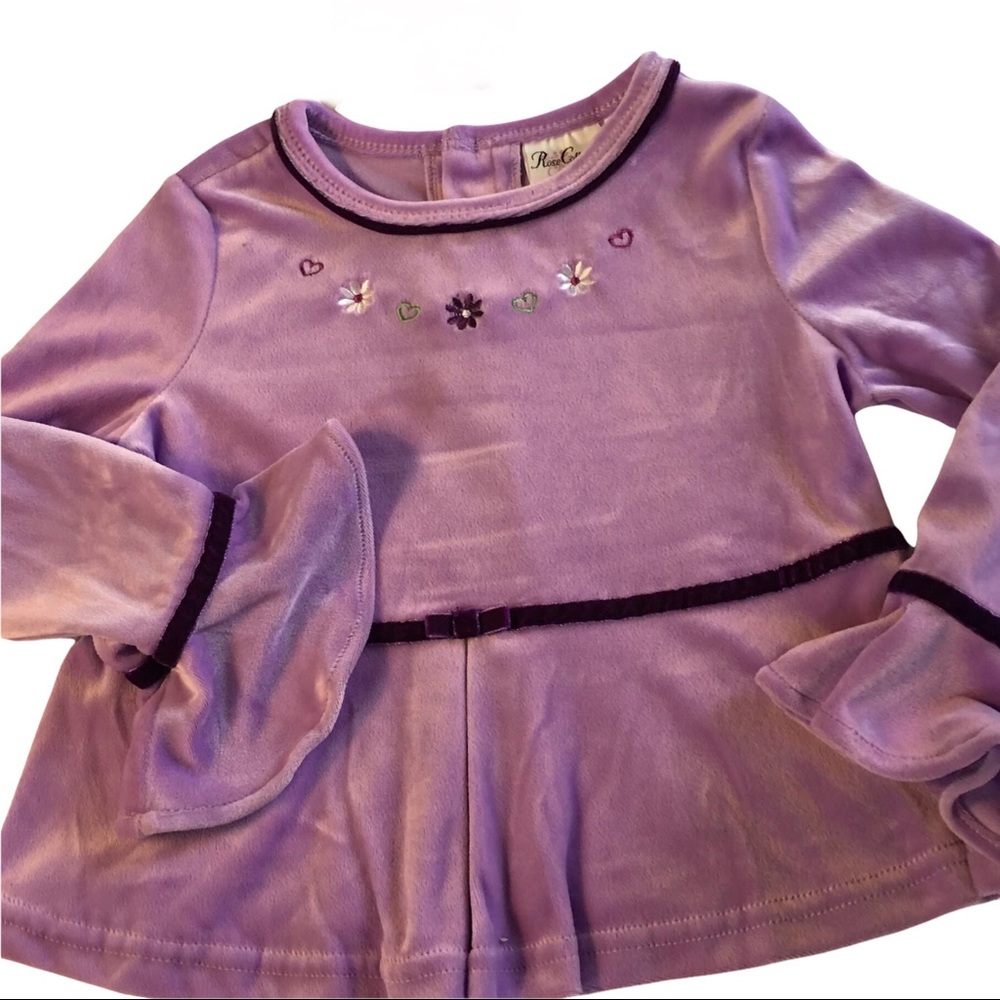 Vtg. Girls Lavender Top Rose Cottage 5/5 Emb Velvet Long Sleeve Flared cuffs